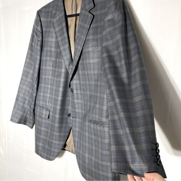 Vintage Grey Tan Plaid Wool Silk Blend Blazer Sport Coat 44R - Picture 11 of 14
